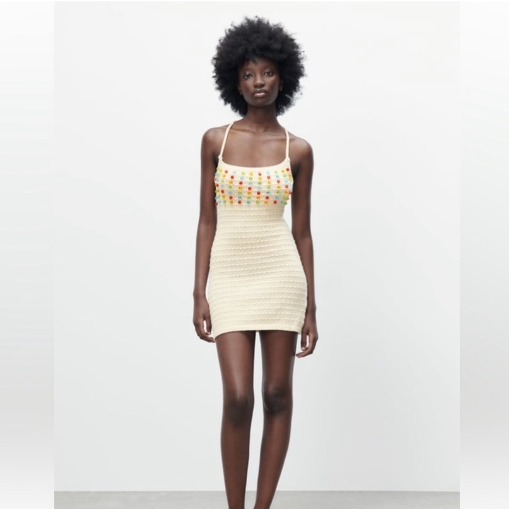 NWT Zara Knit Beaded Dress - Picture 4 of 9